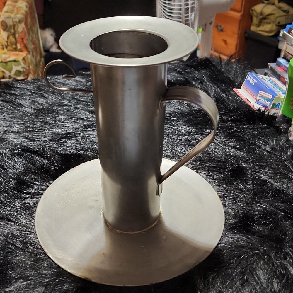 Silver Metal Candle Holder. CHAMBERSTICK CANDLE HOLDER. VINTAGE.